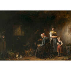 Anton Seitz. Kitchen interior with an old woman by the hearth fire