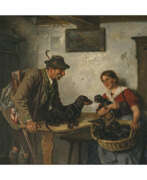 Адольф Эберле. Adolf Eberle. Hunter with maid, dachshund, and puppies