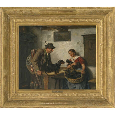 Adolf Eberle. Hunter with maid, dachshund, and puppies - photo 2