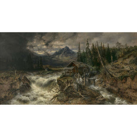Albert (August Albert) Zimmermann. Gebirgslandschaft mit Mühle - Foto 1