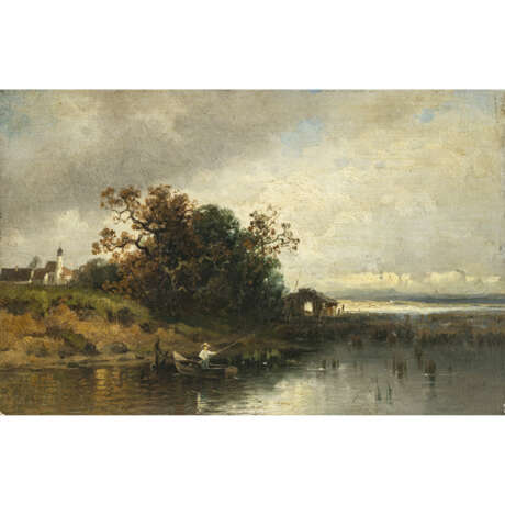 Conrad (Konrad) Wimmer. Lakeshore with fisherman - Autumnal moorland landscape with hunter - Winter landscape - фото 3
