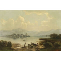 Maximilian Haushofer, zugeschrieben. Chiemsee shore with a view of the Fraueninsel