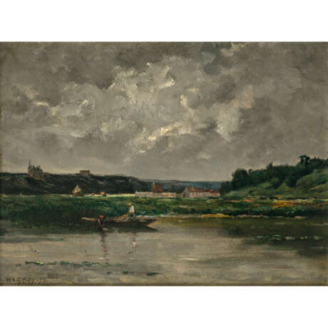 Hippolythe-Camille Delpy. Flusslandschaft mit Kahn - Foto 1