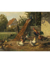 Carl Jutz d. Ä.. Poultry farm with peacocks, chickens and ducks