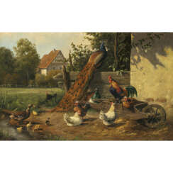 Carl Jutz d. Ä.. Poultry farm with peacocks, chickens and ducks