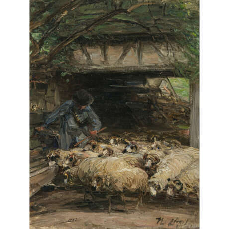 Heinrich von Zügel. Shepherd driving the sheep into the stable - photo 1