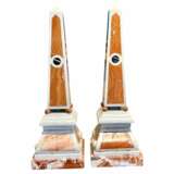 19th Century Pair of Obelisks in Carrara Marble Sicilian Jasper &amp; Black Portoro Marbre Napoleon III 19th century - photo 1