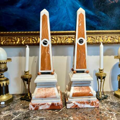 19th Century Pair of Obelisks in Carrara Marble Sicilian Jasper &amp; Black Portoro Marbre Napoleon III 19th century - photo 6
