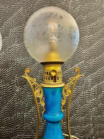 Pair Of Blue-glazed earthenware lamps in the Th&eacute;odore Deck style 19th century Bronze 19th century - Foto 4