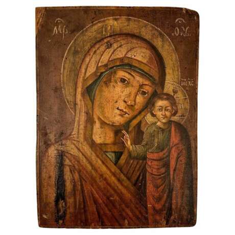 Virgin of Kazan Russian Icon Oil on Wood Panel 19th century Lacquered wood 19th century - photo 1