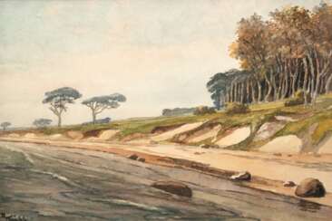 Kühl, Richard (1892 Stettin-1976) &quot;Steiniges Ufer&quot;, Aquarell, sign. u.l., 21x30 cm, hinter Glas und Rahmen (Landschafts- und Marinemaler, bevorzugte Motive: Darß, Ahrenshoop, Rügen u. Stettin)