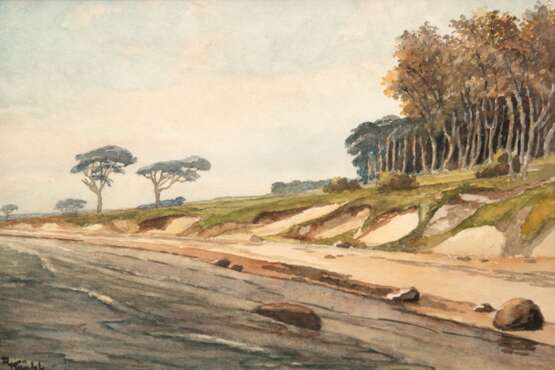 Kühl, Richard (1892 Stettin-1976) "Steiniges Ufer", Aquarell, sign. u.l., 21x30 cm, hinter Glas und Rahmen (Landschafts- und Marinemaler, bevorzugte Motive: Darß, Ahrenshoop, Rügen u. Stettin) - photo 1