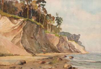 Kühl, Richard (1892 Stettin-1976) &quot;Vor der Steilküste&quot;, Aquarell, sign. u.l., 21x30 cm, hinter Glas und Rahmen Landschafts- und Marinemaler, bevorzugte Motive: Darß, Ahrenshoop, Rügen u. Stettin)