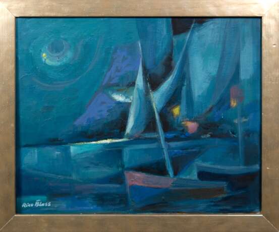 Blass, Rico (1908 Breslau-2002 Frankfurt) "Mond über dem Hafen", Öl/ Lw., sign. u.l., 40x50 cm, Rahmen - photo 1