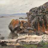 Bombach, Franz (1857 Berlin-1922 ebenda) "Felsige Küstenlandschaft", Öl/ Holzplatte, sign. u.r., 40x55 cm, Rahmen - photo 1