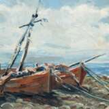 "Fischerboote am Strand", Öl/ Lw., unsign., 26,5x35 cm, Rahmen - Foto 1