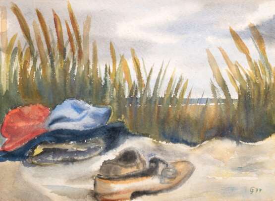 Monogrammist "Strandgut", Aquarell, monogr. "GJ" u.r. und dat. ´77,29,5x38,5 cm, im Passepartout (fleckig) hinter Glas und Rahmen - Foto 1