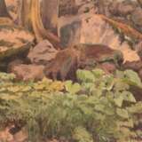 Eicken, Elisabeth von (1862 Mühlheim-1940 Michendorf) "Waldinneres", Aquarell/ Gouache, sign. u.r., sign. u.r., 25x36 cm, im Passepartout hinter Glas und Rahmen ( E. studierte ab 1882 in Paris bei E. Yon. Nach… - Foto 1