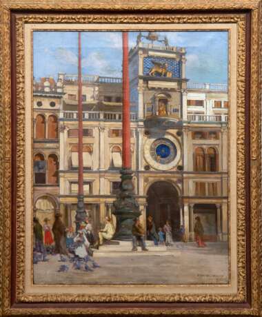 Künstler um 1910 "Venedig-Torre dell Orologio", Öl/ Lw., u.r. betitelt und dat. "Venise Ede...(1)906", mehrere kl. Hinterlegungen, 75,5x57 cm, Rahmen - Foto 1