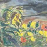 Schütt, Franz Theodor (1908 Berlin-1990 Wiesbaden) "Blumenfeld mit Sonnenblumen und Mohn", Gouache/Mischtechnik, sign. und dat. `68 u.l., 45x55 cm, hinter Glas im Passepartout und Rahmen - photo 1