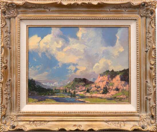 "Lake San Christobal-Ansicht des Sees in Colorado", Öl/ Hartfaser, undeutl. sign., 30,5x40,5 cm, Rahmen - photo 1
