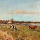 "Kühe am Bodden", Öl/ Lw., unsign., 55x65 cm, Rahmen - Foto 1