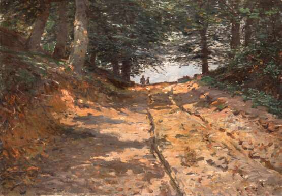 Hacker, Georg (1865 Dessau-1945 Düsseldorf) "Waldweg zum See", Öl/ Lw., sign. u.r., Farbverluste an den Rändern, 51x68 cm, ungerahmt - Foto 1