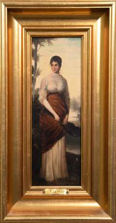 "Porträt einer Dame mit Mandoline", Öl/ Holz, sign. "C. Valmor" u.r., 30x12 cm, Rahmen - photo 1