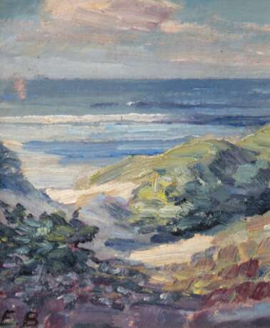 Büchsel, Elisabeth (1867-1957 Stralsund) "Standlandschaft auf Hiddensee", Öl/ Mp., monogr. u.l., 21,5x18,5 cm, Rahmen (Nach künstlerischer Ausbildung unter anderem in Berlin und Paris lebte und arbeitete sie ab… - photo 1