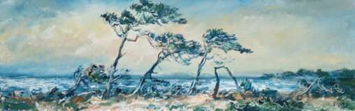 Lietz, Heinrich (1909 Stralsund-1988 ebenda) "Ostseelandschaft mit Windflüchtern", Öl/ Hartfaser, sign. u.r., 19,5x59,5 cm, Rahmen (ab 1928 Studium der Philosophie in Greifswald und Berlin, in Berlin parallel T… - photo 1