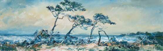 Lietz, Heinrich (1909 Stralsund-1988 ebenda) "Ostseelandschaft mit Windflüchtern", Öl/ Hartfaser, sign. u.r., 19,5x59,5 cm, Rahmen (ab 1928 Studium der Philosophie in Greifswald und Berlin, in Berlin parallel T… - photo 1