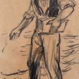Tschirch, Egon (1889 Rostock-1948 Rostock) "Pfeife rauchender Bauer bei der Aussaat", Kohlezeichnung, monogr. und dat. 1929 u.l., 16,5x11 cm, hinter Glas und Rahmen (eigenes Atelier in Rostock, Studienreisen na… - photo 1