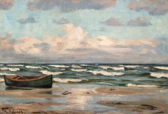 Geßner, Robert, eigentlich Roberto Belohlavek (1889 Venedig-1973 Born a. Darß) "Küstenlandschaft auf dem Darß", Öl/ Lw., sign. u.l., 41,5x58 cm, Rahmen (Studium an der Akademie der bildenden Künste in Wien und … - photo 1