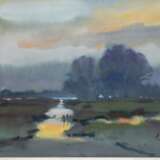 Lux, Adorjan (1938 Ungarn-2018 Worpswede) " Spiegelung im Teufelsmoor", Aquarell/ Gouache, sign. u.r. und dat. 1987, mit Original Brief, 50x60 cm, im Passepartout hinter Glas und Rahmen - photo 1