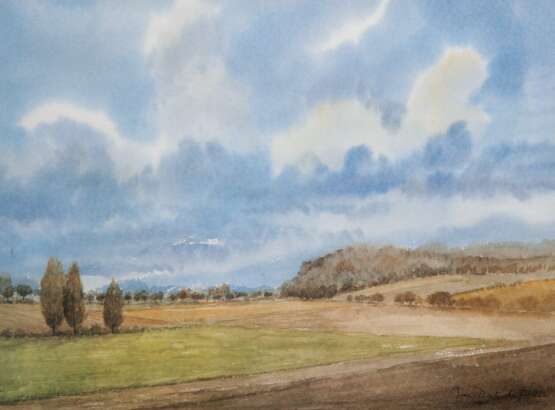 Haen, Jan Derk de (20. Jh.) "Weites Land" Aquarell, sign. u.r., 29x39 cm, im Passepartout hinter Glas und Rahmen - Foto 1