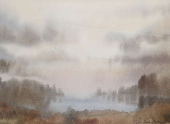 Haen, Jan Derk de (20. Jh.) "Teichlandschaft im Nebel", Aquarell, sign. u.r., 29,5x39 cm, im Passepartout hinter Glas und Rahmen - photo 1