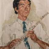 Gindler, Erich (1903 Königsberg-1995 Lübeck) "Porträt des japanischen Musikers", Öl/ Platte, sign. u.r. und bez. "Katsuhiko Suaiuray" und dat. Lübeck 1971, 65x50 cm, Rahmen - photo 1