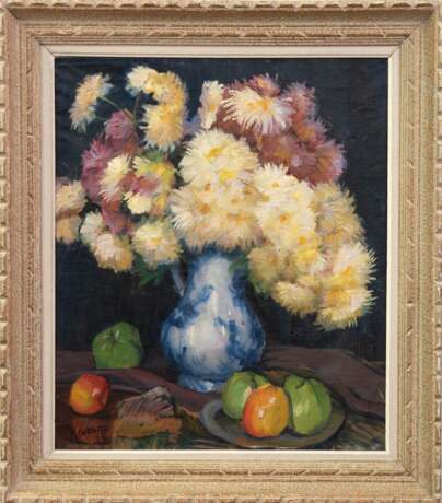 Hamm, Eugen (1885 Leipzig-1930 Berlin) "Blumenstilleben mit Früchten", Öl/ Lw., sign. u.l., 61x54 cm, Rahmen (Hamm war ein deutsch-jüdischer Maler und Graphiker, Schüler von Lovis Corinth und Henri Matisse.)… - photo 1