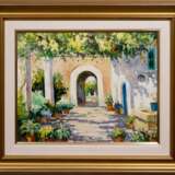 "Südländischer Garten mit Torbogen", Öl/ Lw., unsign., 33x41,5 cm, Rahmen - photo 2