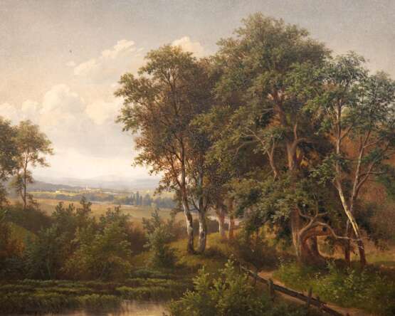 Burgaritzky, Josef (1836 Mölln/Steyr-1890 Wien) "An der March", Öl/ Holz, sign. u.l., rückseitig bez., 31x38 cm, Rahmen - photo 1