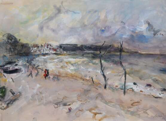 Mutterlose, Heinz (1927 Schkeuditz-1995 ebenda) "Ostseestrand auf Usedom", Aquarell, sign. u.r. und dat. ´89, 38x48 cm, im Passepartout hinter Glas und Rahmen - photo 1