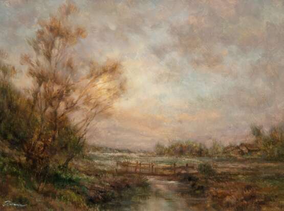 Kallwein, Hans Günther (geb. 1950 in München, lebt in Norddeutschland) "Flußlandschaft mit Brücke", Pastell, sign. u.l., 17,5x23,5 cm, Rahmen - photo 1