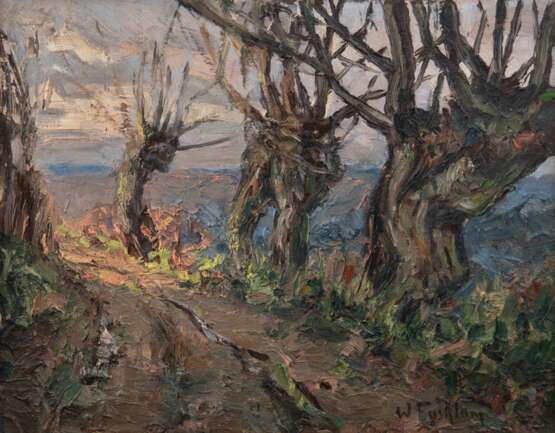 Facklam, Wilhelm (1893 Upahl-1972 Winkelhaid) "Kopfweiden", Öl/ Karton, sign. u.r., 40x50,5 cm, Rahmen (ging als Schüler Franz Bunkes nach Schwaan und studierte von 1921-1923 an der Kunstschule in Weimar, ab 19… - photo 1