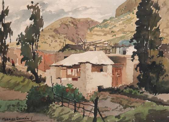 Guzman, Manuel Morales (1914-1981) "Südländisches Bergdorf", Aquarell, sign. u.l., 28x36,5 cm, im Passepartout hinter Glas und Rahmen - Foto 1