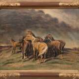 Böttcher, Ewald "Pferdeherde bei Gewitter", Öl/ Hartfaser, sign. u.l., 40,5x52 cm, Rahmen - photo 1