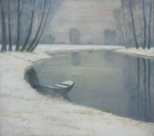 Schulte-Nölle, Ernst (Deutscher Maler des 20. Jh.) "Winter am Altrheinarm", Pastell, sign. u.l., 60x64,5 cm, hinter Glas und Rahmen - Foto 1