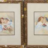 Brookes, M., Pendants "Geschwisterliebe", Pastell, sign. u.r., je 19x15 cm, im Passepartout hinter Glas und Rahmen (beschädigt) - Foto 1