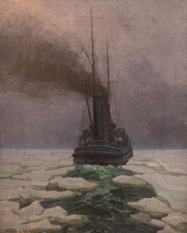 Jensen, Alfred V. (1898-1960) "Schlepper im vereisten Meer", Öl/ Lw., sign. u.l., 50,5x40 cm, Rahmen - photo 1