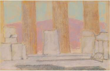 Hauptmann, Ivo (1886 Erkner-1973 Hamburg/Dresden) &quot;Säulen von Athen&quot;, Pastell/Papier, um 1905-1907, unsign., rückseitig Nachlass-Stempel, 23,5x35 cm, im Passepartout hinter Glas und Rahmen (ältester Sohn von G…