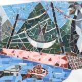 Spars, Eylert (1903 Hamburg-1984 Seevetal) "Mosaikentwurf-Boote, Berge", Collage auf Papier, rückseitig Atelierstempel des Künstlers, Prov.: aus dem direkten Nachlaß des Künstlers, 23x50 cm, im Passepartout hin… - Foto 1